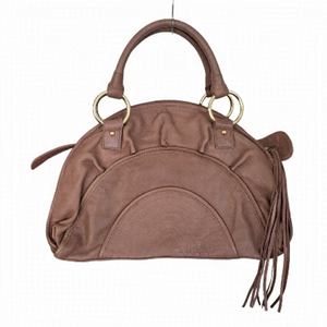 Bulga Beige Leather Large Boho Handbag Fringed & Studded Details
